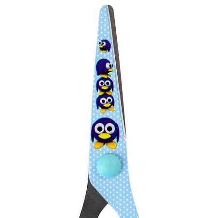 Ножницы BRAUBERG "Kid Series", 130 мм, голубые, с цветной печатью "Пингвины", закругленные, 232271 