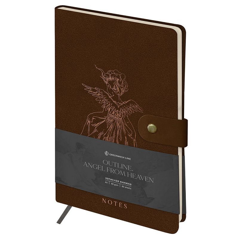 Записная книжка А5 80 л., ЛАЙТ, кожзам, Greenwich Line "Outline. Angel from heaven", с замком, тиснение фольгой, внутренний карман, блок в точку