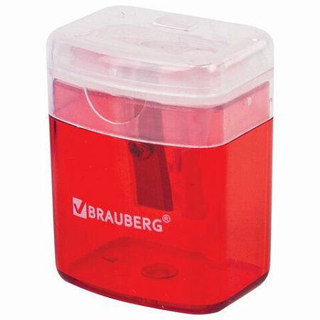 Точилка BRAUBERG "OfficeBox", с контейнером и крышкой, прямоугольная, в упаковке с подвесом, ассорти, 222494 