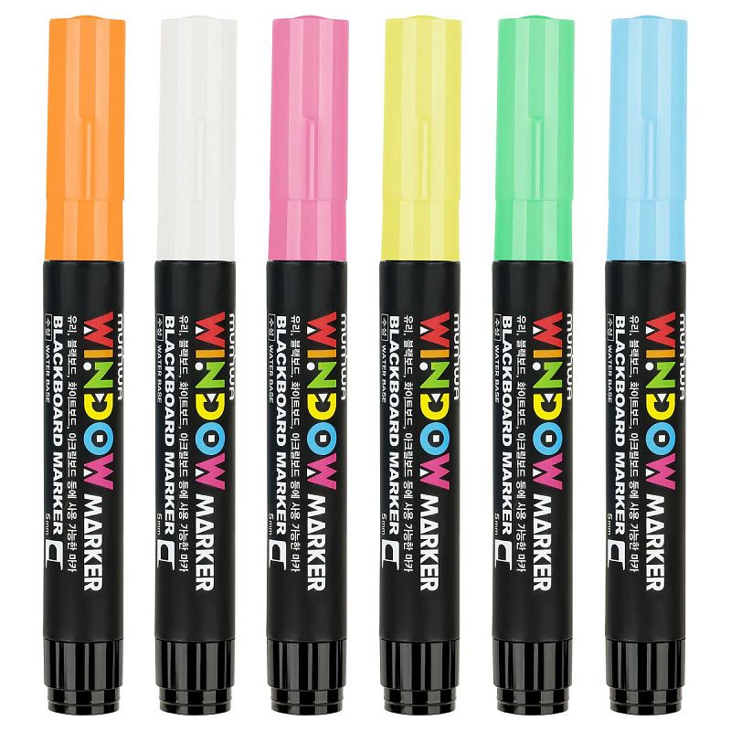 Набор меловых маркеров MunHwa "Window"  для декора по стеклу/доскам/штендерам 6цв. 