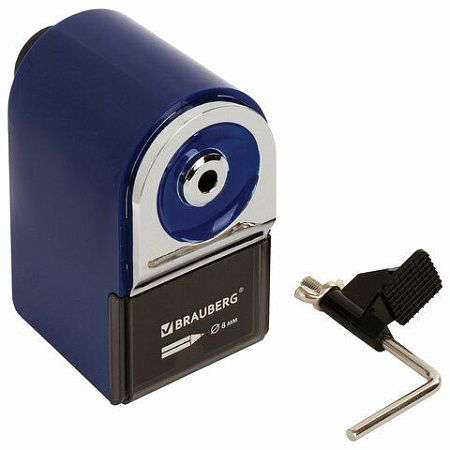 Точилка механическая BRAUBERG "ORIGINAL", для чернографитных и цветных карандашей, крепление к столу, корпус синий, 228480 