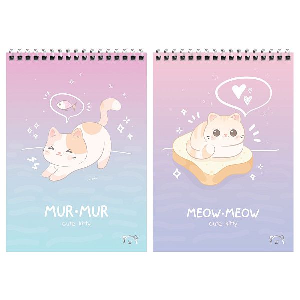 Блокнот А5 60л. на гребне MESHU "Cute kitty", пластиковая обложка