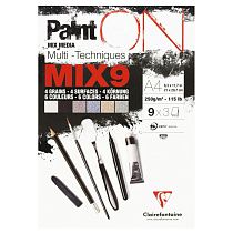 Скетчбук - альбом для смешанных техник 27л., А4 Clairefontaine "Paint ON", на склейке, 250г/м2, 5цветов, 4 типа поверхности