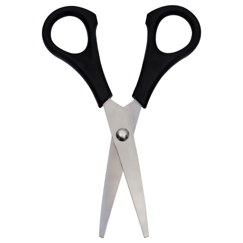 Ножницы OfficeSpace 13,7см, черные ручки, ПВХ чехол с европодвесом