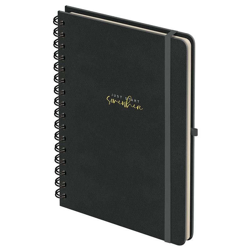 Записная книжка А5 96л., кожзам, на гребне, Greenwich Line "Just start. Black", твердая обложка, тиснение фольгой, с петлей для ручки