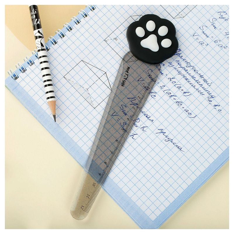 Линейка с топпером 12см MESHU "Paw", пластиковая, европодвес 