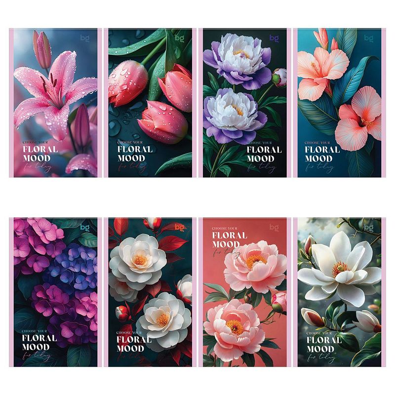 Блокнот А6 32л., на скрепке BG "Floral mood", блестки