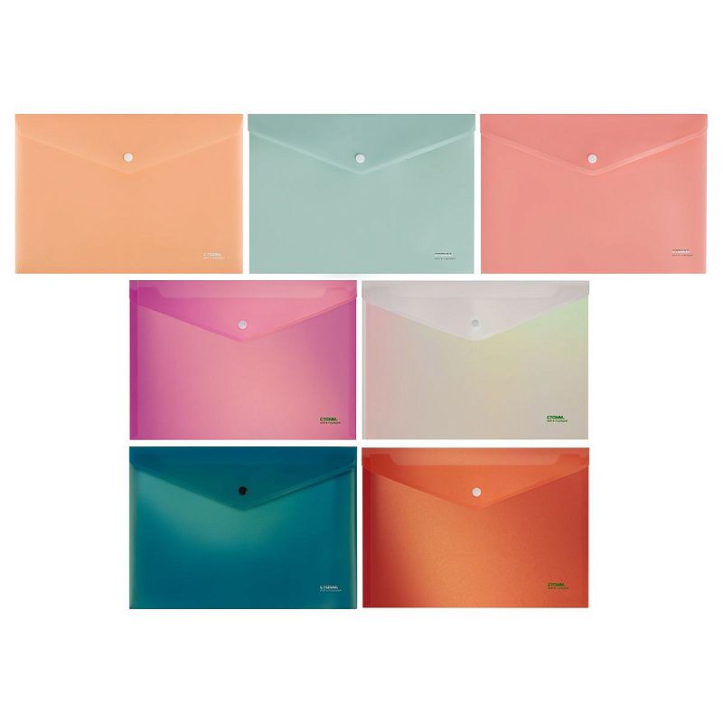 Папка-конверт на кнопке СТАММ А4, 150мкм, пластик, ассорти