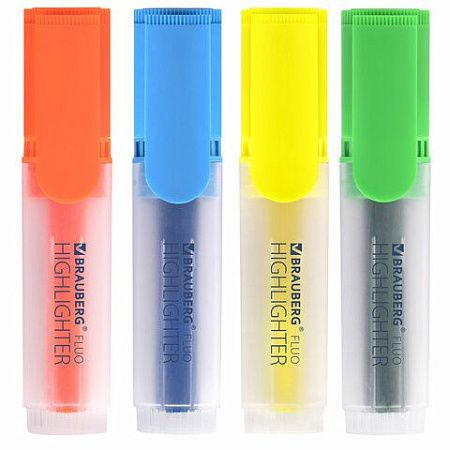 Набор текстовыделителей BRAUBERG 4 шт., АССОРТИ, "FLUO", линия 1-5 мм, 150403 
