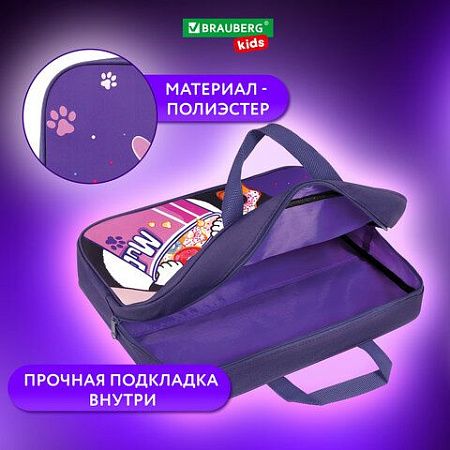 Папка на молнии с ручками BRAUBERG KIDS А4, 1 отделение, полиэстер, 80 мм, "Sweet cheeks", 272120 