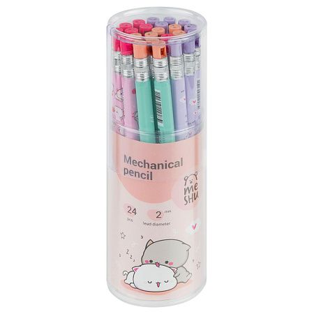 Карандаш механический MESHU "Kittens", печать на корпусе, 2,0мм, софт-тач, ассорти, с точилкой для грифеля 