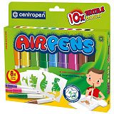 Фломастеры воздушные Centropen "AirPens Textile", 10цв.+8 трафаретов, картон. упаковка, европодвес