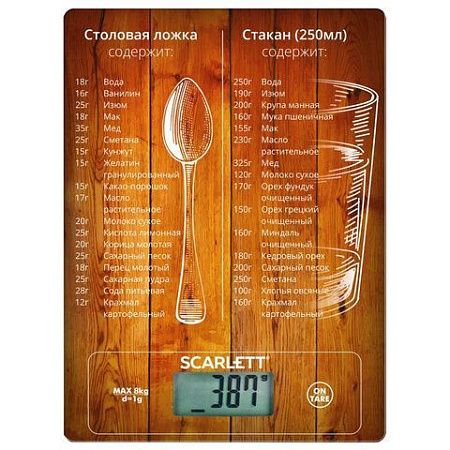 Весы кухонные SCARLETT SC-KS57P19, электронный дисплей, максимальный вес 10 кг, тарокомпенсация, стекло