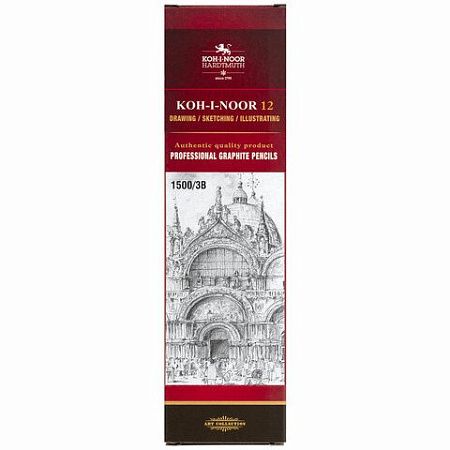 Карандаш чернографитный KOH-I-NOOR 1500, 1шт., 3B, корпус желтый, заточенный, 150003B01170RU 