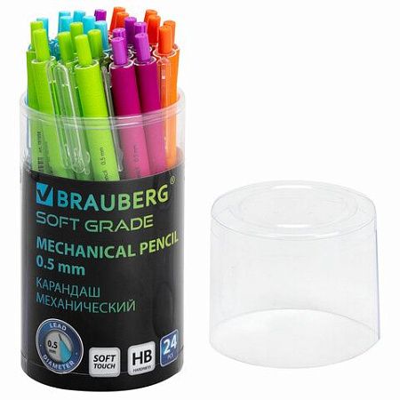 Карандаш механический 0,5 мм, BRAUBERG SOFT GRADE, HB, корпус soft-touch ассорти, 181958 