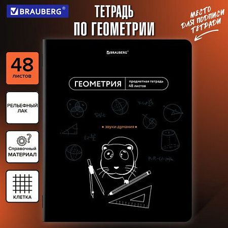 Тетрадь предметная МЕМЫ 48 л., TWIN-лак, ГЕОМЕТРИЯ, клетка, подсказ, BRAUBERG, 405101