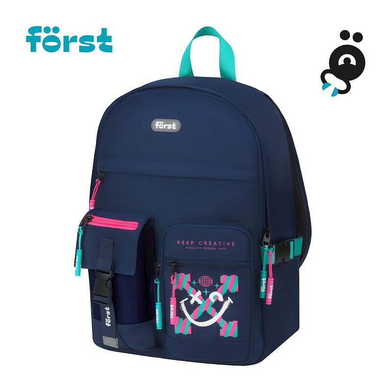 Рюкзак Först F-Teens "Pinky smile" 40*28*15см, 1 отделение, 7 карманов, уплотненная спинка 