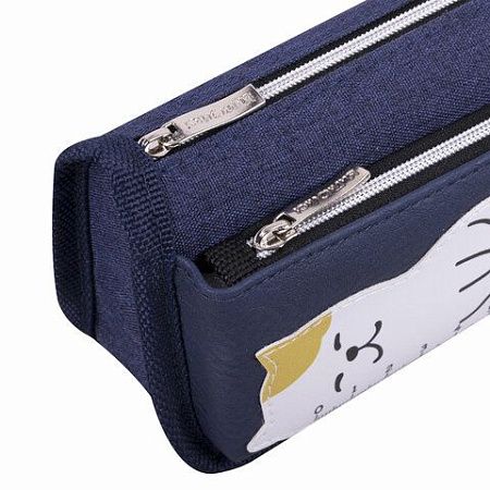 Пенал мягкий ЮНЛАНДИЯ, 2 отделения, полиэстер, "Cats rule", синий, 21х9х6 см, 271576 