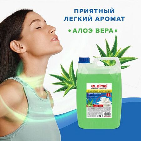 Средство для мытья посуды 5 л, LAIMA PROFESSIONAL концентрат, "Алоэ Вера", 602298 