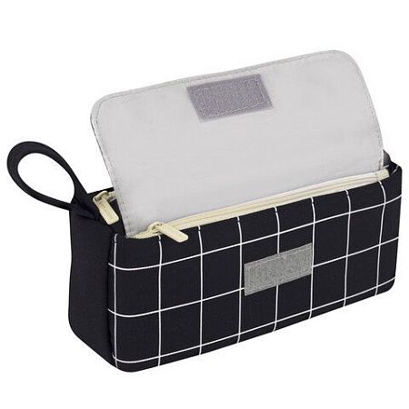 Пенал мягкий BRAUBERG, 1 отделение, карман на липучке, значок, 22х10х6 см, Black checkered, 273579 