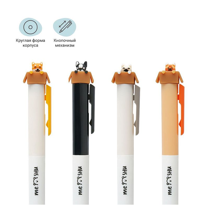 Ручка шариковая автоматическая MESHU "Meow&Woof" синяя, 0,7мм, корпус ассорти, с топпером 