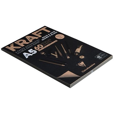 Скетчбук - блокнот 60л., А5 Clairefontaine "Kraft", на склейке, верже,черный/крафт, 90г/м2