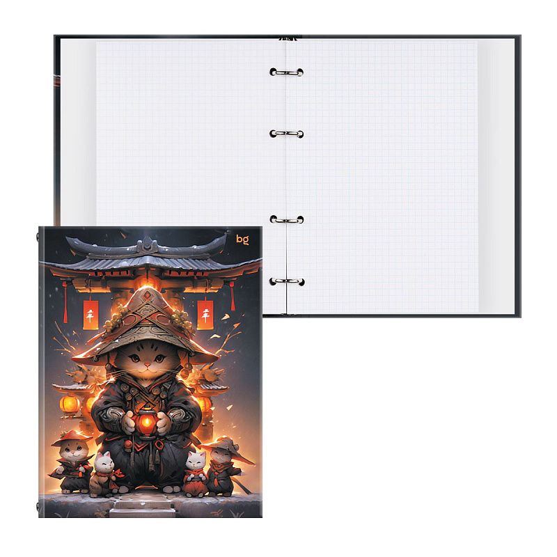 Тетрадь на кольцах А5, 160л., BG "Котики-самураи", глянцевая ламинация