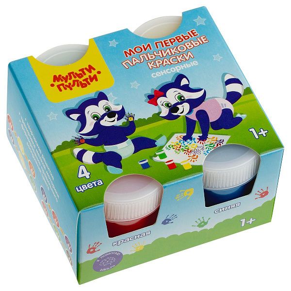 Краски пальчиковые сенсорные Мульти-Пульти "Мои первые пальчиковые краски", 4 цвета, 140 мл, для малышей, 1+, картон