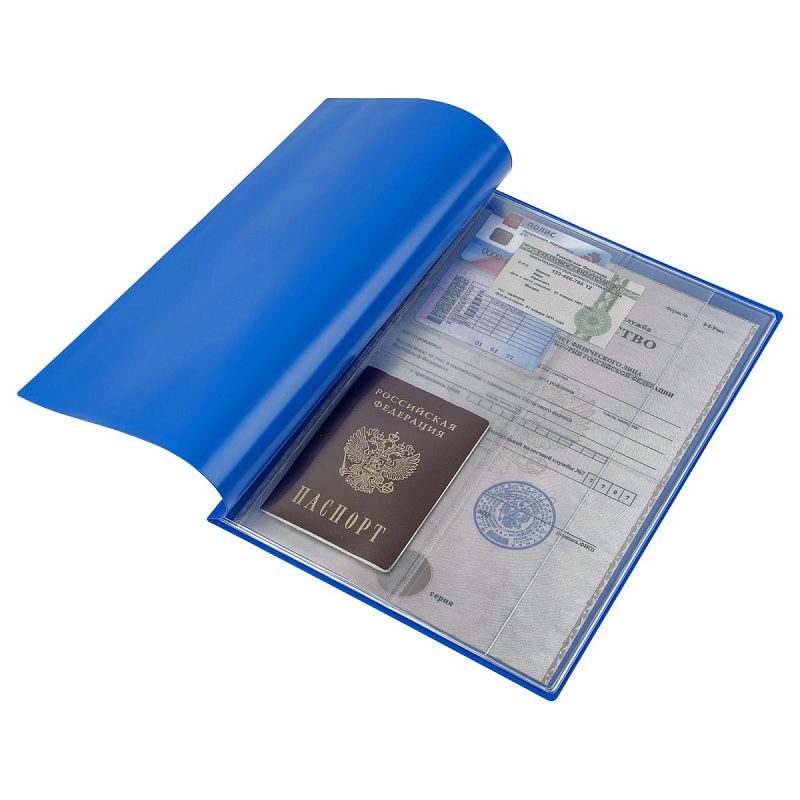 Папка для семейных документов А4, OfficeSpace, ПВХ, синяя, инд. упаковка, ШК 