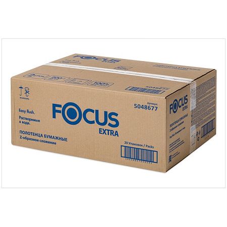 Полотенца бумажные лист. Focus (Z-сл) 2-слойные, 200л/пач., 21,5*24см, белые, растворимые 