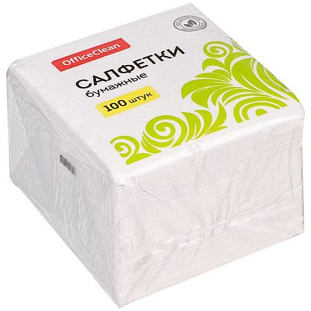 Салфетки бумажные OfficeClean, 1 слойн., 24*24см, белые, 100шт. 