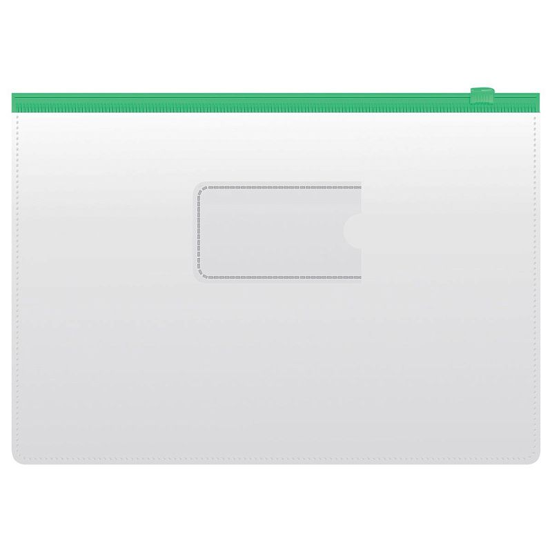 Папка-конверт на zip-молнии СТАММ А4, ПВХ, 120мкм, прозрачная, цветная молния, карман, ассорти 