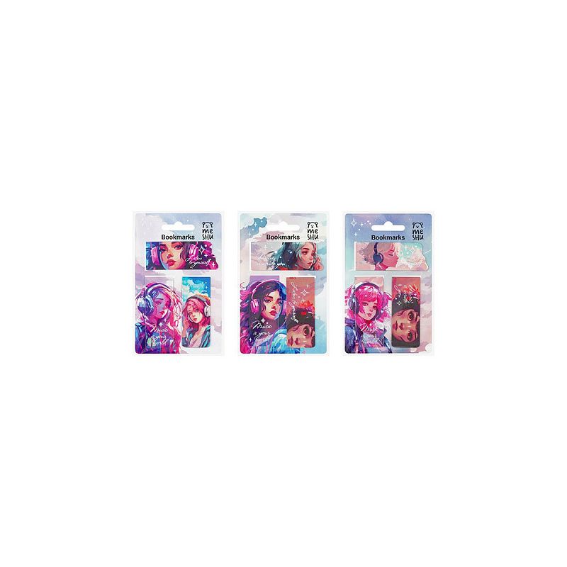 Закладки магнитные для книг, 3шт., MESHU "Anime", софт-тач, фольга, ассорти 