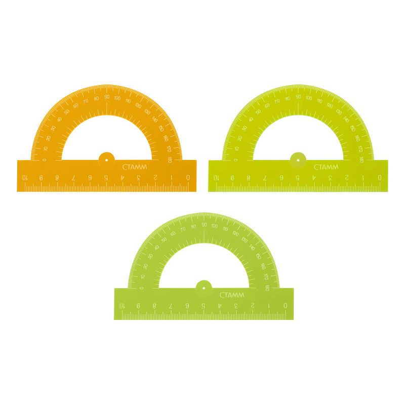 Транспортир 10см, 180° СТАММ, пластиковый, отливная шкала, прозрачный, неоновые цвета, ассорти 