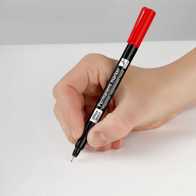 Маркер перманентный OfficeSpace красный, тонкий металл. наконечник, 0,5мм 