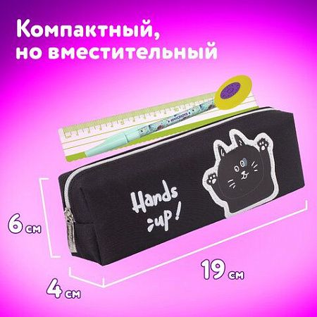 Пенал ЮНЛАНДИЯ, 1 отделение, полиэстер, "Cat", черный, 19х4х6 см, 270279 