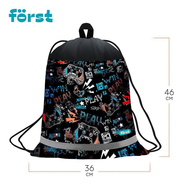 Мешок для обуви 1 отделение Först "Flawless Victory", 360*460мм, вентиляционная сеточка, светоотражающая полоса 