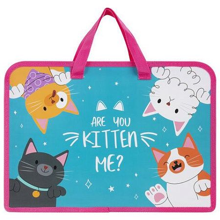 Папка на молнии с ручками ЮНЛАНДИЯ А4, 1 отделение, пластик, ширина 45 мм, "Cat gang", 272148 