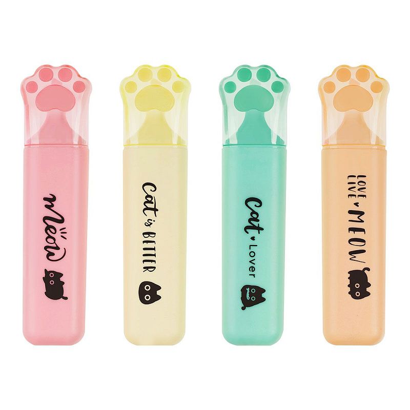 Набор текстовыделителей MESHU "Live, Life, Meow", 04цв., пастельные цвета, 1-5 мм, ПВХ бокс с европодвесом 