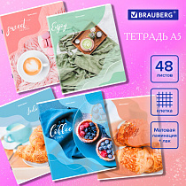 Тетрадь А5, 48 л., BRAUBERG, скоба, клетка, матовая ламинация, выборочный лак, "Sweets", 404373