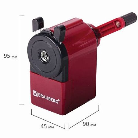 Точилка механическая BRAUBERG "JET", металлический механизм, черный/бордовый, 222517 