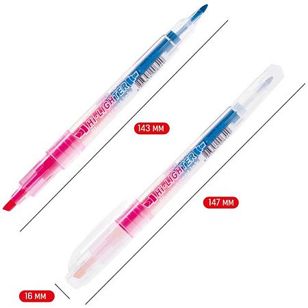 Текстовыделитель двухсторонний Crown "Multi Hi-Lighter Twin" розовый/голубой, 3/2мм 