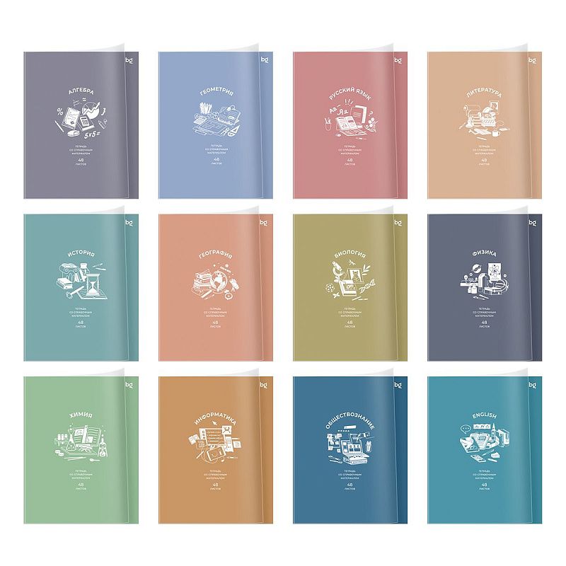 Комплект (12 шт.) предметных тетрадей 48л. BG "Ясно и понятно", пластиковая обложка