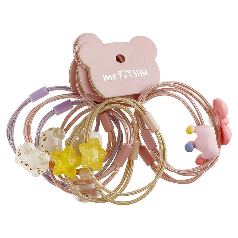 Резинки для волос MESHU, тонкие с топпером, ассорти, 2шт., диаметр 5см, европодвес