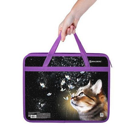 Папка на молнии с ручками BRAUBERG А4, 1 отделение, пластик, 80 мм, "Dream cat", 270868 