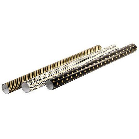 Бумага упаковочная мелованная НАБОР 3 шт., "Golden Pattern", 70х100 см, 3 дизайна, ЗОЛОТАЯ СКАЗКА, 592062