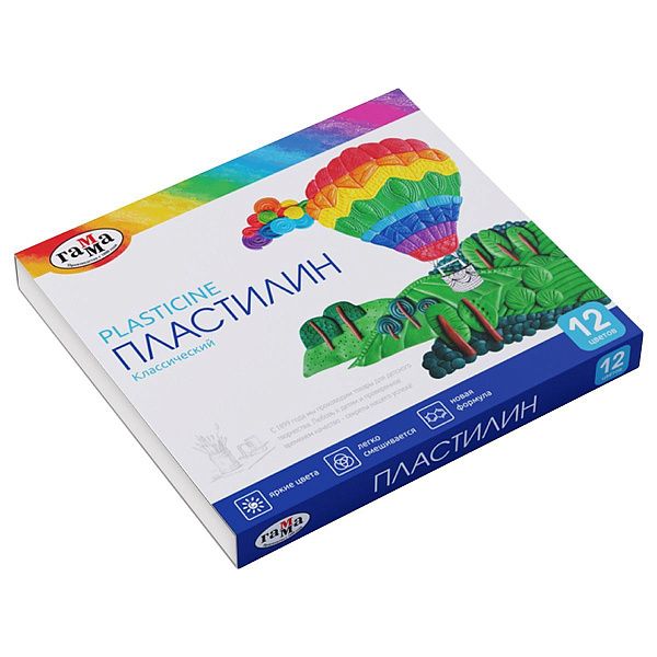 Пластилин Гамма "Классический", 12 цветов, 240г, со стеком, картон. упаковка