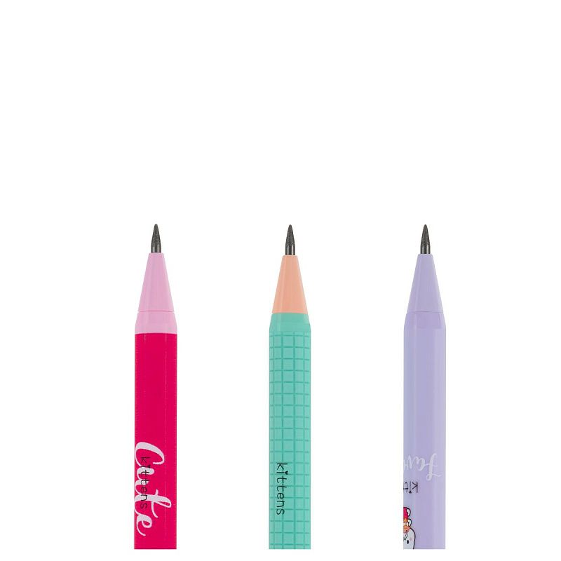 Карандаш механический MESHU "Kittens", печать на корпусе, 2,0мм, софт-тач, ассорти, с точилкой для грифеля 