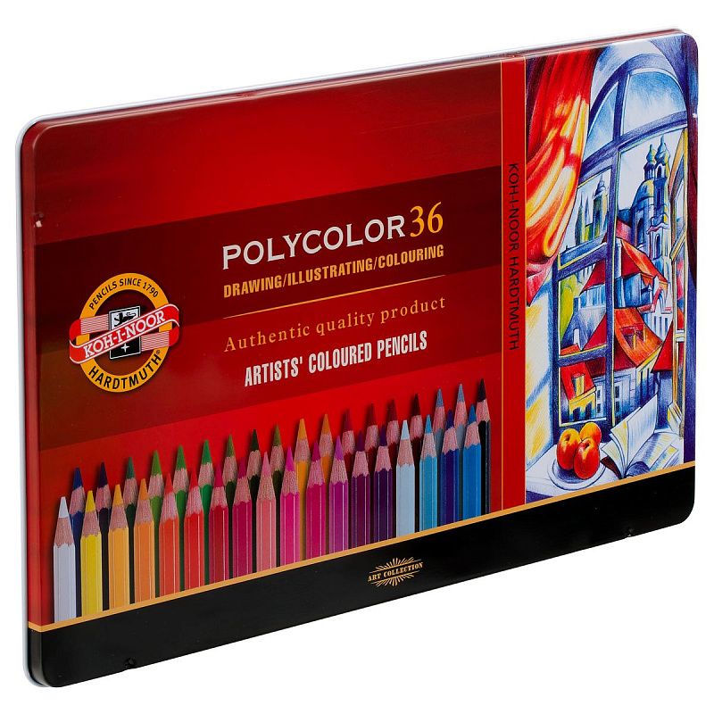 Карандаши цветные художественные Koh-I-Noor "Polycolor", 36цв., заточен., метал. пенал
