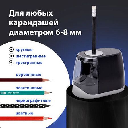 Точилка электрическая BRAUBERG ONE фреза с автостопом, 4 батарейки AA/USB (под адаптер), 270577 